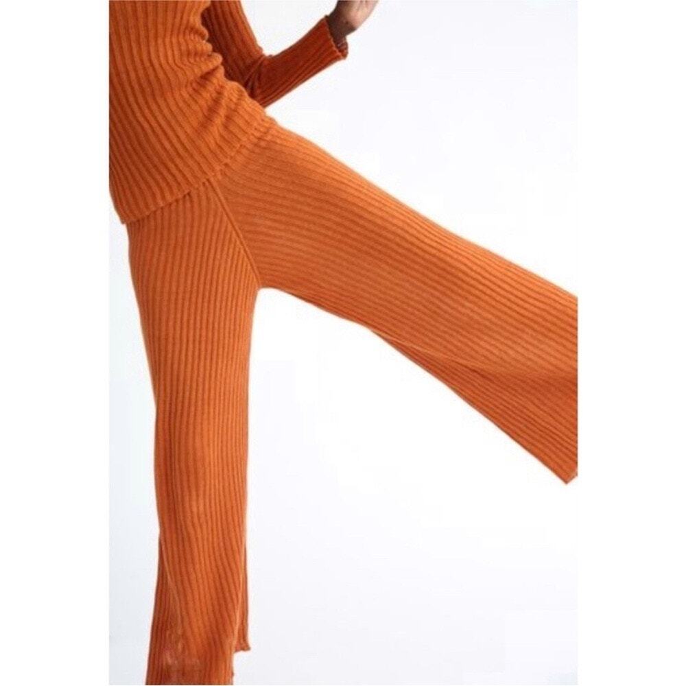 Baserange Orange 100% cotton knit ribbed high rise pants sz S
